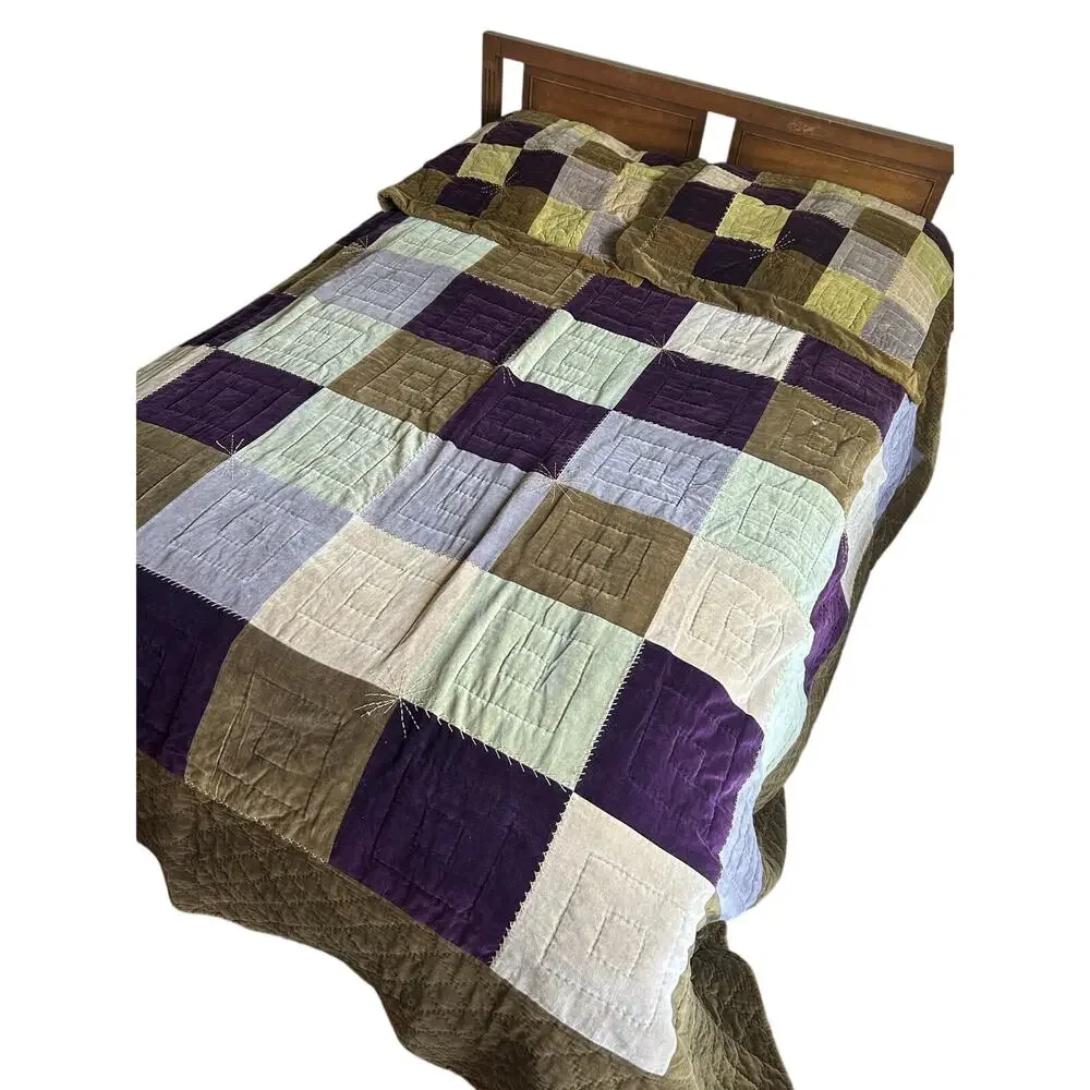 Vintage pottery barn velvet patchwork comforter sham set Cal King